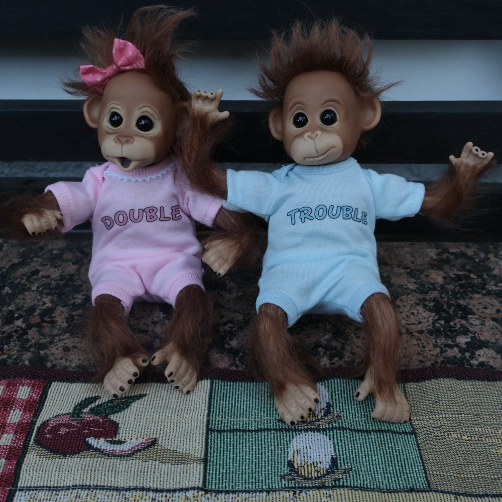 Ashton-Drake Double Trouble Poseable Realistic Baby Orangutan Twin Monkey Dolls